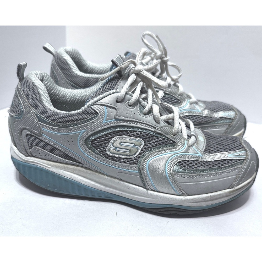 Skechers Shape-ups Womens 7 Silver Blue Rocker Bottom Walking Tennis Shoes Y2K